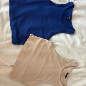 Bundle - Blue and Beige Ribbed Tank Tops